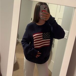 Brandy Melville Navy Crewneck Sweater with American Flag